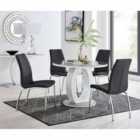 Furniture Box Giovani Grey White High Gloss And Glass 100cm Round Dining Table And 4 x Black Isco Chairs Set