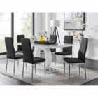 Furniture Box Giovani Grey White Modern High Gloss And Glass Dining Table And 6 x Black Milan Chairs Set