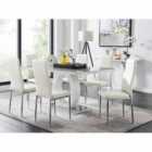 Furniture Box Giovani Grey White Modern High Gloss And Glass Dining Table And 6 x White Milan Chairs Set