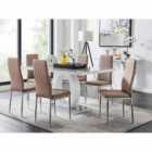Furniture Box Giovani Grey White Modern High Gloss And Glass Dining Table And 6 x Cappuccino Grey Milan Chairs Set