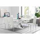 Furniture Box Atlanta Modern Rectangle Chrome Metal High Gloss White Dining Table And 6 x White Milan Chairs Set