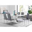 Furniture Box Atlanta Modern Rectangle Chrome Metal High Gloss White Dining Table And 6 x Grey Milan Chairs Set