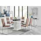 Furniture Box Apollo Rectangle White High Gloss Chrome Dining Table And 6 x Cappuccino Grey Milan Chairs Set