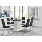 Furniture Box Apollo Rectangle White High Gloss Chrome Dining Table And 6 x Black Milan Chairs Set
