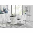 Furniture Box Apollo Rectangle White High Gloss Chrome Dining Table And 6 x White Milan Chairs Set