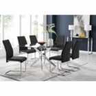 Furniture Box Leonardo Glass And Chrome Metal Dining Table And 6 x Black Lorenzo Chairs