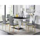 Furniture Box Giovani 6 Seater Black Dining Table & 6 x Grey Gold Leg Milan Chairs