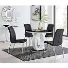 Furniture Box Giovani High Gloss And Glass 100cm Round Dining Table And 4 x Black Isco Chairs Set