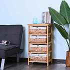 HOMCOM 4 Drawer Wicker Basket Storage Shelf Unit Wooden Frame Home Natural