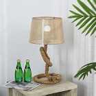 HOMCOM Nautical Style Rope-Base Table Lamp With Fabric Lampshade Metal Frame Beige