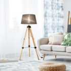 HOMCOM Classic Tripod Wooden Floor Lamp with Adjustable Height Grey