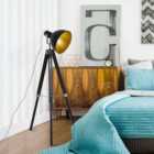 HOMCOM Stand Floor Lamp Tripod Light Livingroom Studio Dome Shade Retro Style Black And Gold