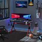 HOMCOM LED Game Office Desk with Cup Holder 2 Cable Management Red