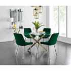 Furniture Box Novara 120cm Gold Round Dining Table and 4 x Green Pesaro Silver Leg Chairs