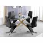 Furniture Box Novara Gold Metal Large Round Dining Table And 4 x Black Willow Chairs Set