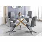Furniture Box Novara Gold Metal Large Round Dining Table And 4 x Elephant Grey Willow Chairs Set