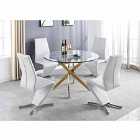 Furniture Box Novara Gold Metal Large Round Dining Table And 4 x White Willow Chairs Set