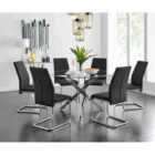 Furniture Box Novara Metal Dining Table, 6x Black Chairs