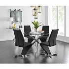 Furniture Box Novara Chrome Metal And Glass Large Round Dining Table And 4 x Black Willow Chairs Set