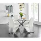 Furniture Box Novara Round Dining Table, 4x White Chairs