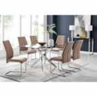 Furniture Box Leonardo Glass And Chrome Metal Dining Table And 6 x Cappuccino Grey Lorenzo Chairs