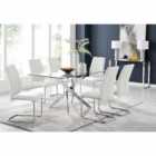 Furniture Box Leonardo Glass And Chrome Metal Dining Table And 6 x White Lorenzo Chairs