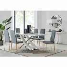 Furniture Box Mayfair 6 Dining Table and 6 x Grey Gold Leg Milan Chairs