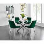 Furniture Box Novara 120cm Round Dining Table and 4 x Green Pesaro Silver Leg Chairs