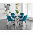 Furniture Box Novara 120cm Round Dining Table and 4 x Blue Pesaro Black Leg Chairs