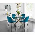 Furniture Box Novara 120cm Gold Round Dining Table and 4 x Blue Pesaro Black Leg Chairs