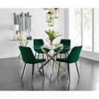 Furniture Box Novara 120cm Gold Round Dining Table and 4 x Green Pesaro Black Leg Chairs