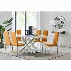 Furniture Box Mayfair Large White High Gloss And Stainless Steel Dining Table And 6 x Mustard Milan Dining Chairs