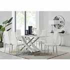 Furniture Box Mayfair Large White High Gloss And Stainless Steel Dining Table And 6 x White Milan Dining Chairs