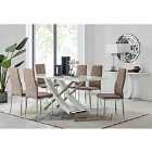 Furniture Box Mayfair Large White High Gloss And Stainless Steel Dining Table And 6 x Cappuccino Grey Milan Dining Chairs
