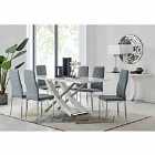 Furniture Box Mayfair Large White High Gloss And Stainless Steel Dining Table And 6 x Elephant Grey Milan Dining Chairs