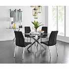 Furniture Box Novara Chrome Metal And Glass Large Round Dining Table And 4 x Black Isco Chairs Set