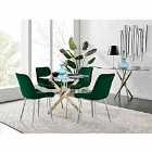 Furniture Box Novara 100cm Gold Round Dining Table and 4 x Green Pesaro Silver Leg Chairs