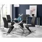 Furniture Box Leonardo Glass And Chrome Metal Dining Table And 4 x Black Willow Chairs Set