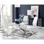 Furniture Box Leonardo Glass And Chrome Metal Dining Table And 4 x White Willow Chairs Set