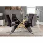 Furniture Box Novara Gold Metal Round Glass Dining Table And 4 x Black Willow Dining Chairs