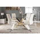 Furniture Box Novara Gold Metal Round Glass Dining Table And 4 x White Willow Dining Chairs