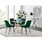 Furniture Box Novara 100cm Gold Round Dining Table and 4 x Green Pesaro Black Leg Chairs