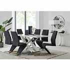 Furniture Box Mayfair Large White High Gloss And Stainless Steel Dining Table And 6 x Black Willow Dining Chairs