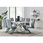 Furniture Box Mayfair Large White High Gloss And Stainless Steel Dining Table And 6 x Elephant Grey Willow Dining Chairs