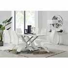 Furniture Box Mayfair Large White High Gloss And Stainless Steel Dining Table And 6 x White Willow Dining Chairs