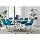 Furniture Box Mayfair 6 Seater Dining Table and 6 x Blue Pesaro Silver Leg Chairs