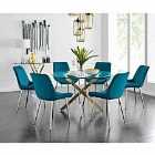 Furniture Box Novara 120cm Gold Round Dining Table and 6 x Blue Pesaro Silver Leg Chairs
