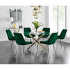 Furniture Box Novara 120cm Gold Round Dining Table and 6 x Green Pesaro Silver Leg Chairs