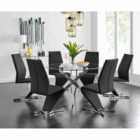 Furniture Box Novara Round Dining Table, 6x Black Chairs