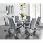 Furniture Box Novara Chrome Metal And Glass Large Round Dining Table And 6 x Elephant Grey Willow Chairs Set